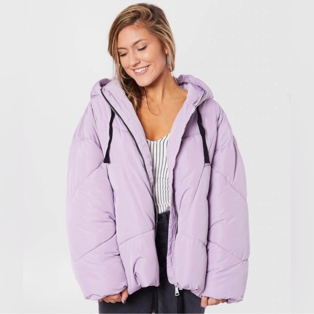 Free People Hailey Hooded Puffer Jacket Lilac Lavender in Size Extra Small‎